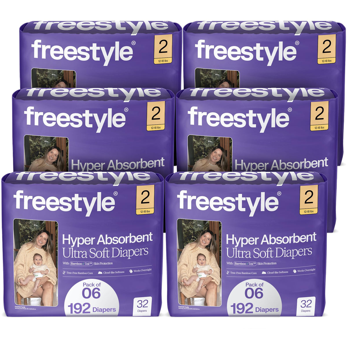 Freestyle BambooTek Diapers – (Size 4) Hyper Absorbent & Non-Toxic – Disposable Diapers for Sensitive Skin – Ultra Soft Diapers (22-37 lbs) – 144 Count