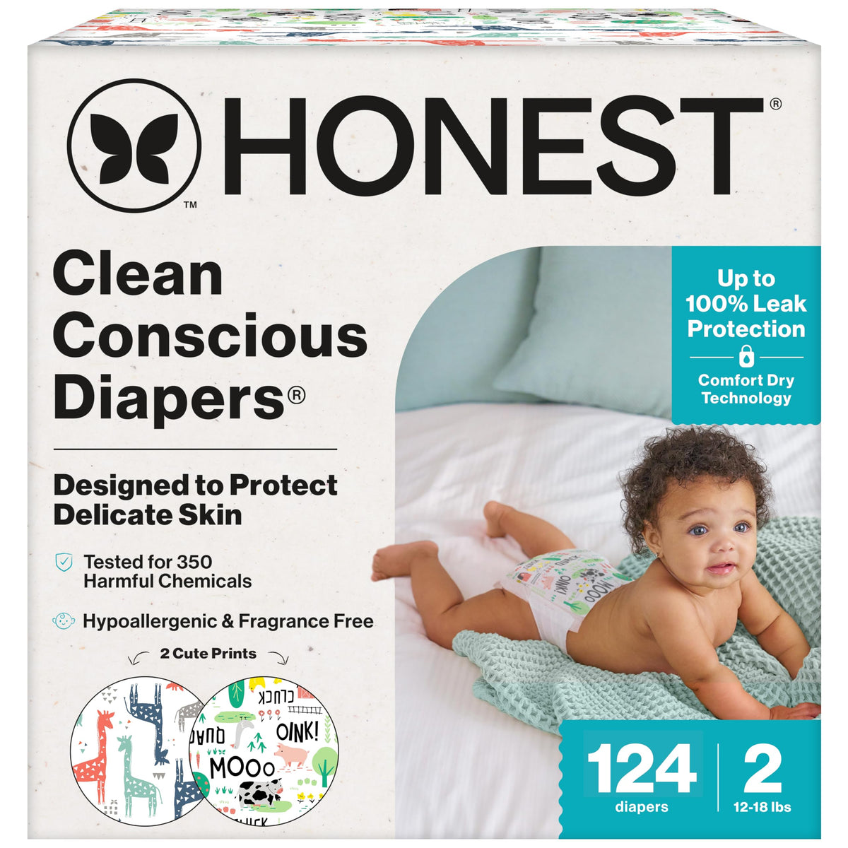 The Honest Company Daytime Daytime Diapers, All the Alpacas, Size 1, 136 Ct