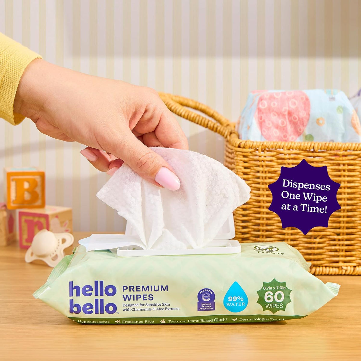 Hello Bello Premium Baby Wipes (Simply Sage) Fragrance-Free 18pk = 1080ct