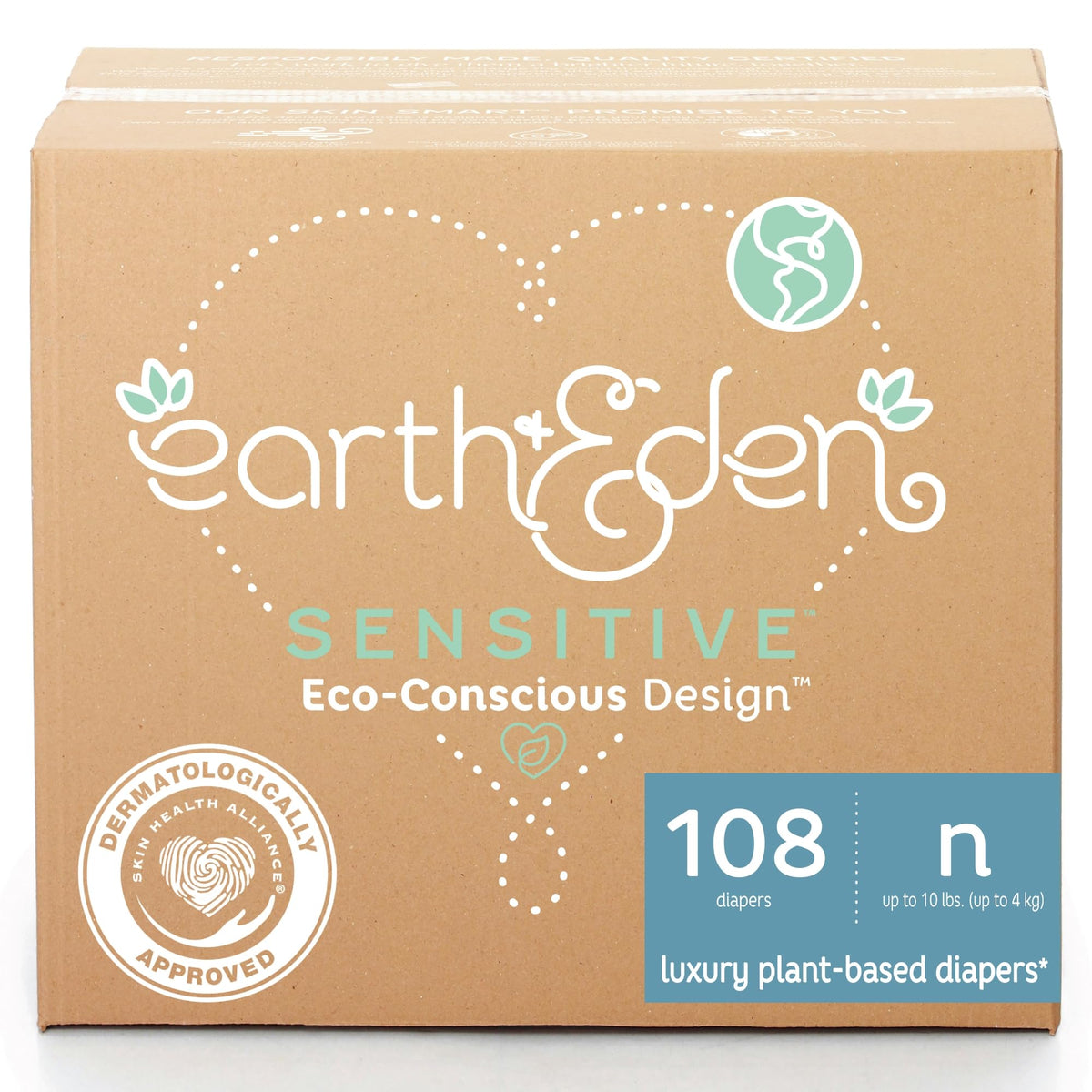 Earth & Eden Sensitive Baby Diapers, Size 1, No Harsh Chemicals, 176 ct