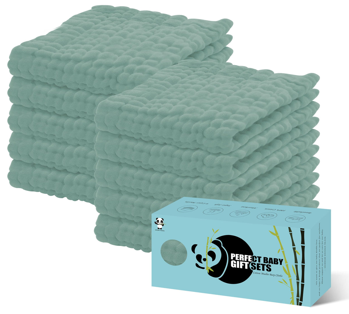 HIPHOP PANDA 100% Cotton Muslin Baby Burp Cloths - Lightweight, Quick-Dry