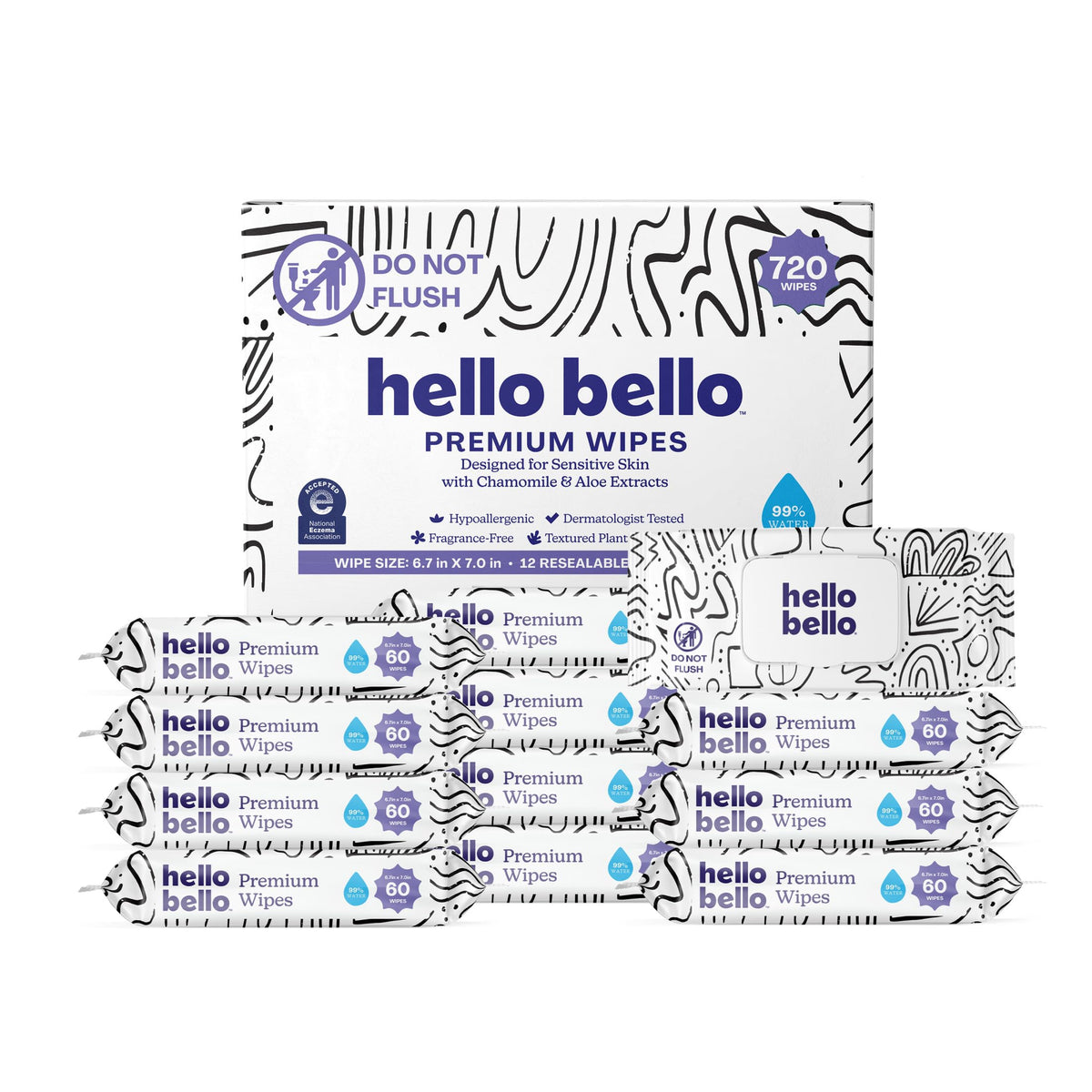 Hello Bello Premium Baby Wipes (Simply Sage) Fragrance-Free 18pk = 1080ct