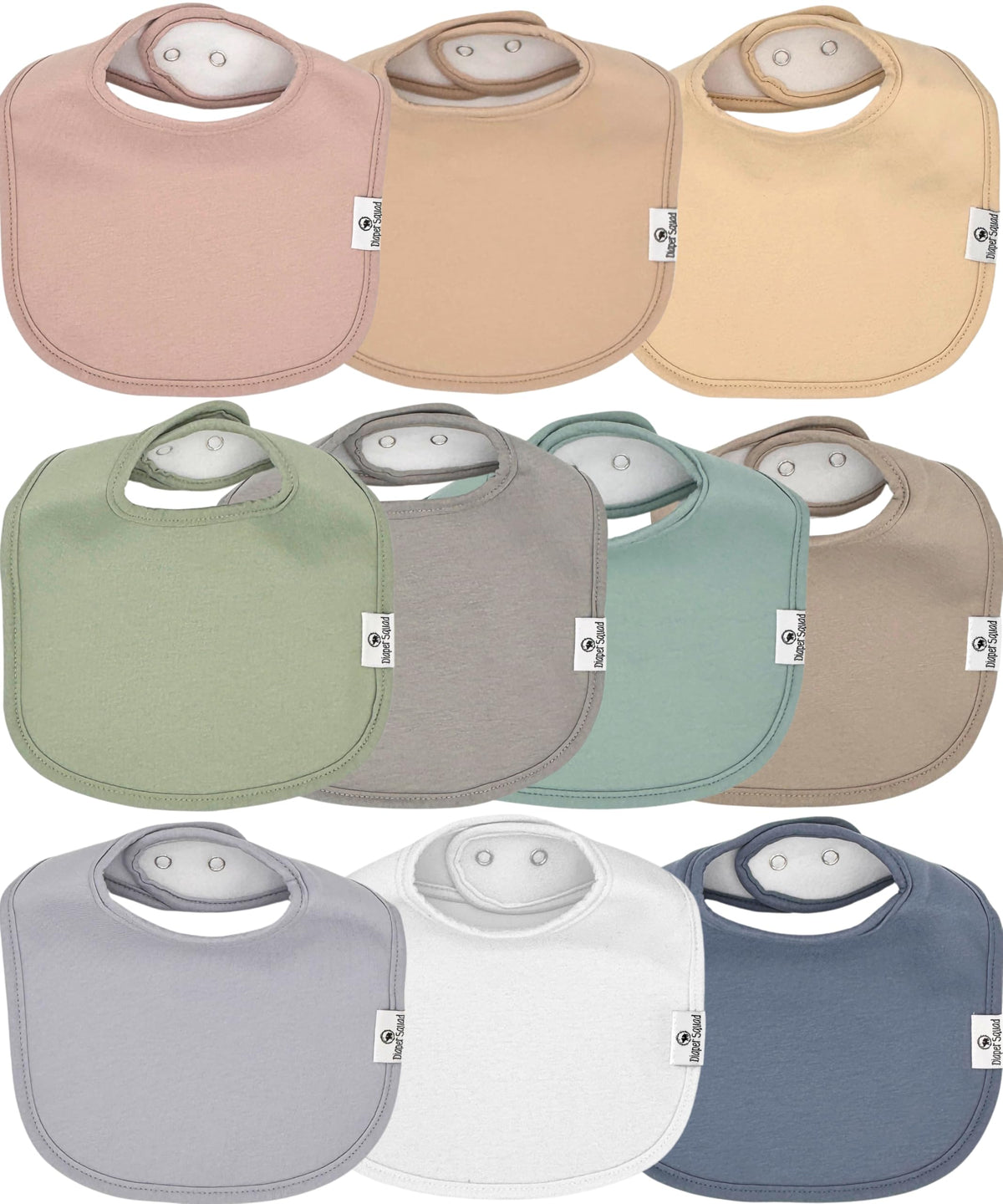 Diaper Squad 10-Pack Organic Cotton Baby Bibs for Baby Boy, Girl