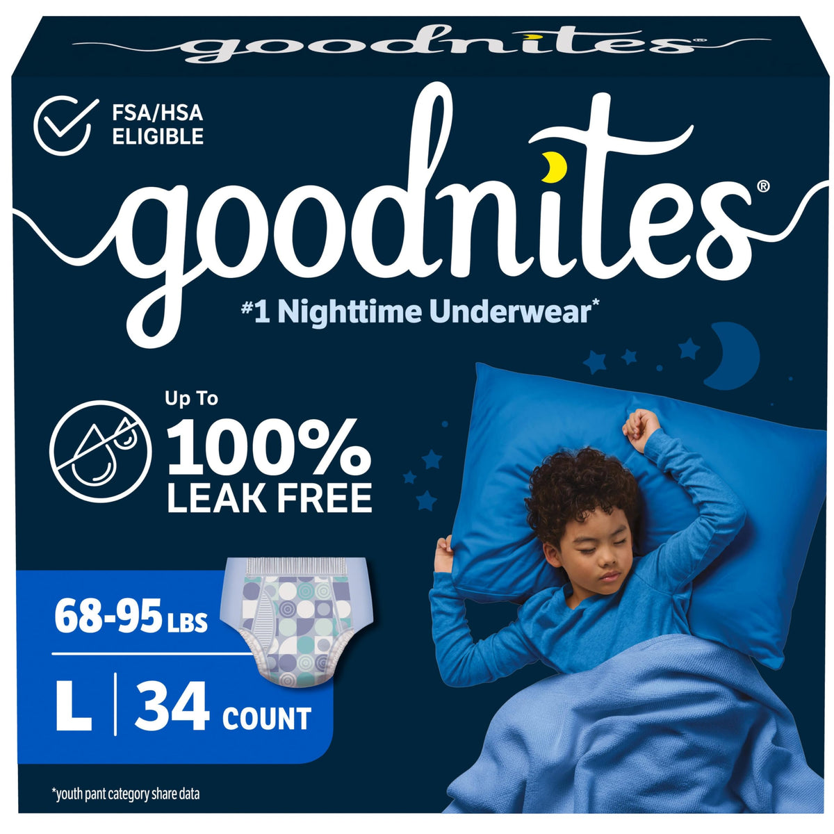 GoodNites Boys Nighttime Underwear, Size Large, 34 Ct, 2 Packs of 17