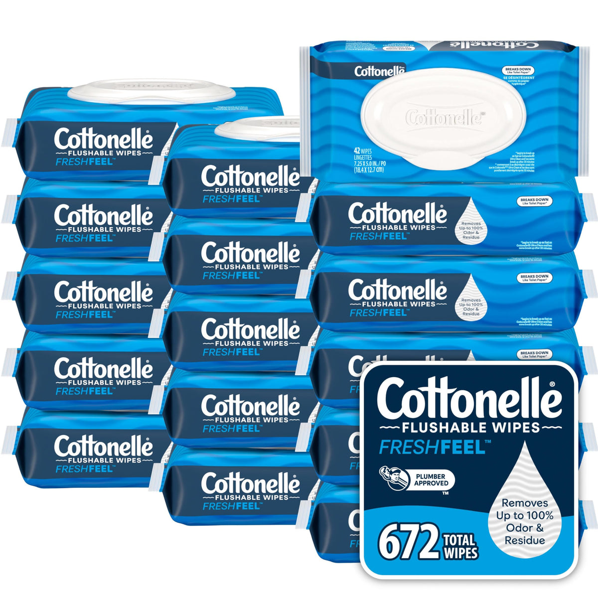 Cottonelle Fresh Feel Flushable Wet Wipes, Adult Wet Wipes, 8 Flip-Top Packs, 42 Wipes Per Pack (336 Total Wipes)
