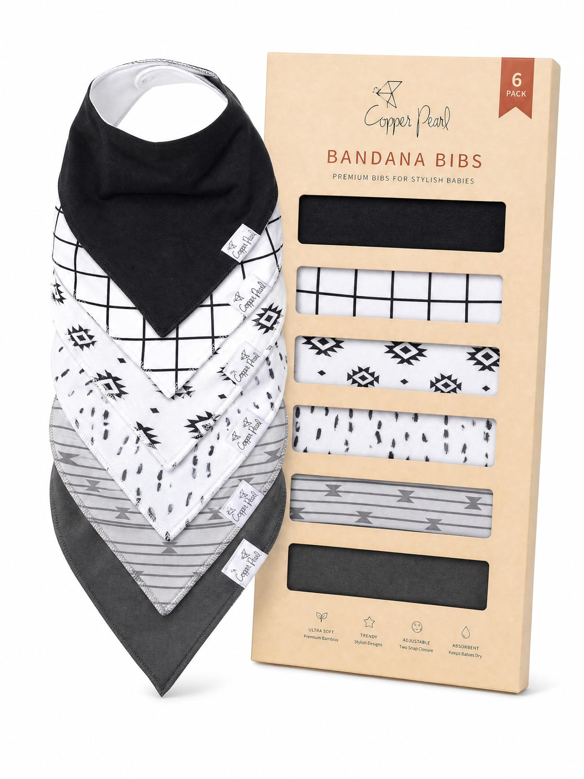 Copper Pearl Baby Bibs 4 Pack & 6 Pack, Bandana Drool Bibs for Baby Girl & Boy, Soft Cotton Bibs for Drooling and Teething