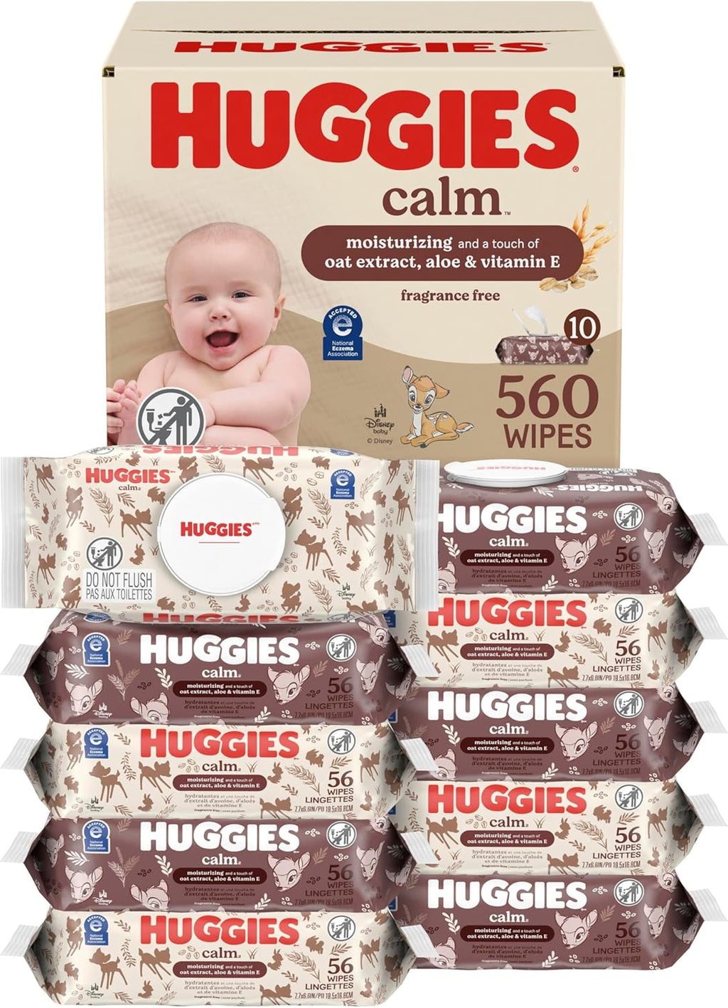 Huggies Calm Baby Wipes, Unscented, 10 Packs, 560 Wipes