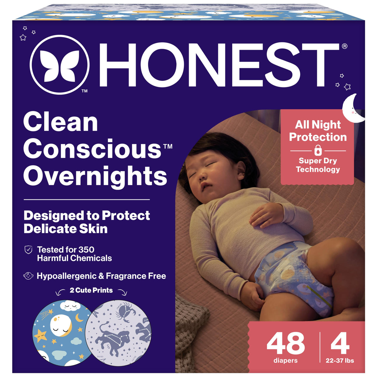The Honest Company Overnight Diapers, Cozy Cloud, Size 3, 52 Count