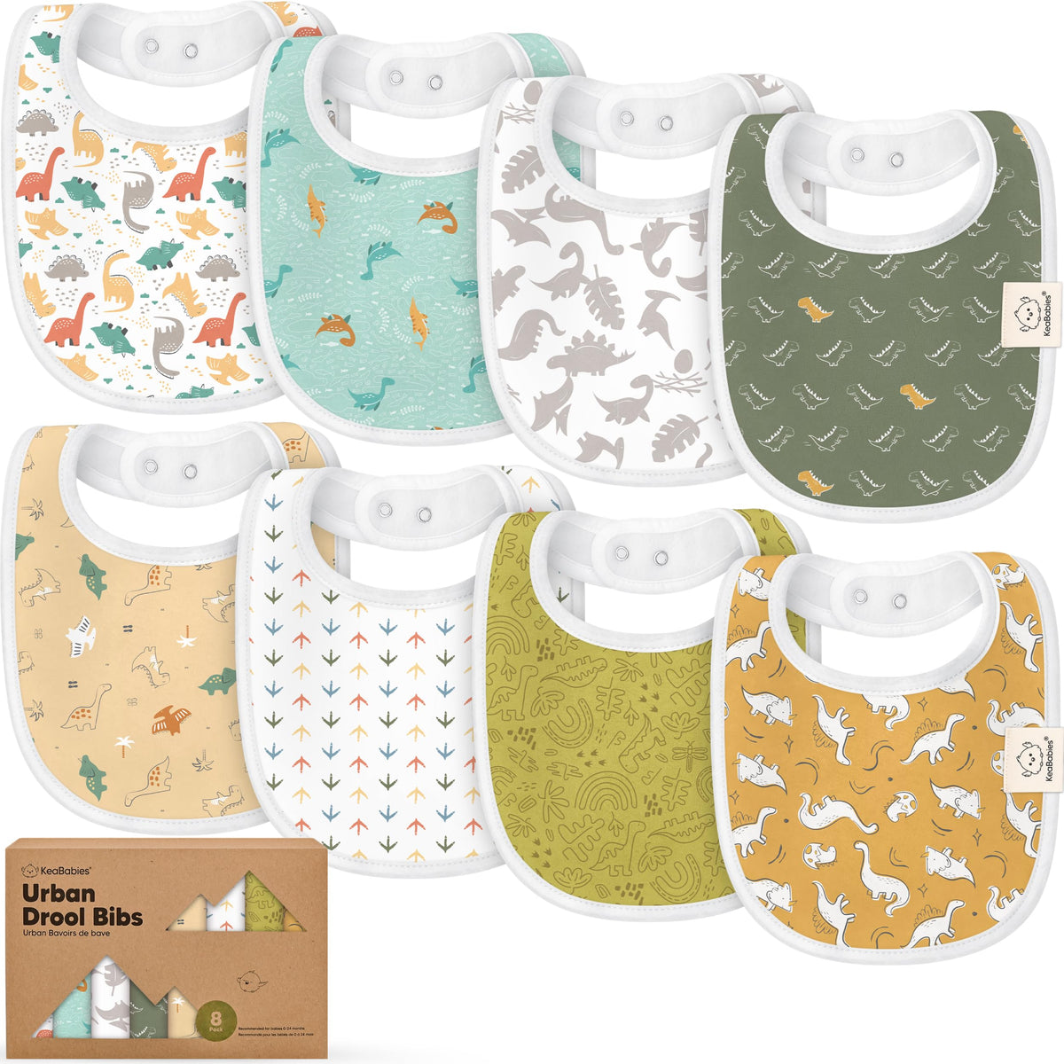 KeaBabies 8-Pack Organic Baby Bibs for Drooling and Teething (Sweet Charm)