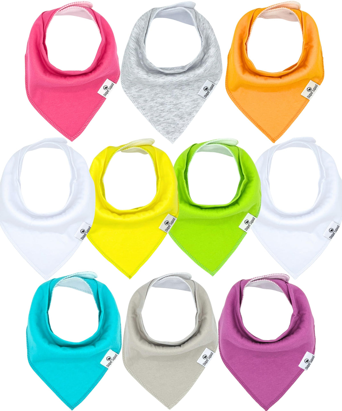 Diaper Squad 10-Pack Organic Cotton Baby Bibs for Baby Boy, Girl