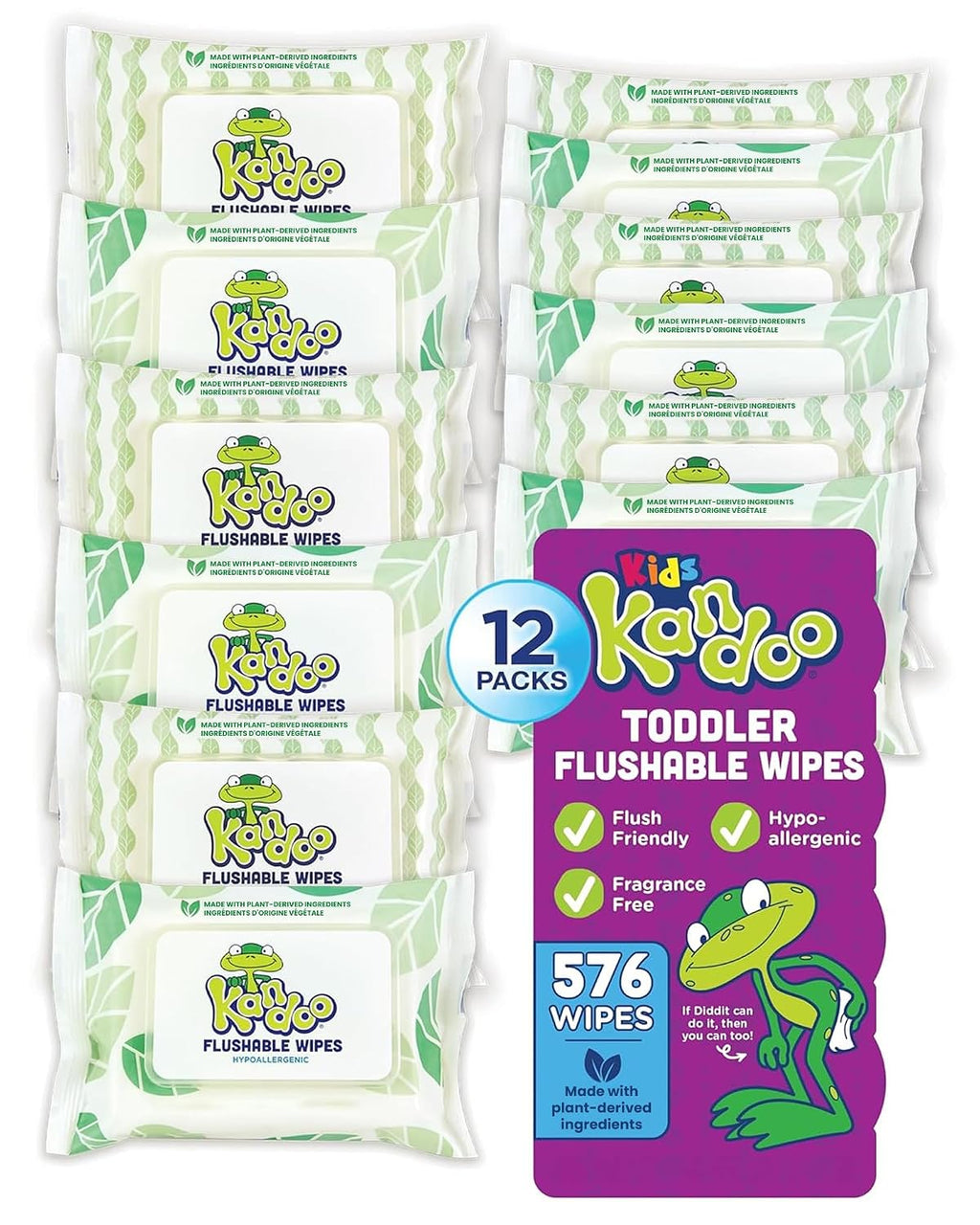 Flushable Wipes for Baby and Kids by Kandoo, Sensitive and Unscented Formula, Hypoallergenic Potty Training Wet Cleansing Cloths, 42 Count, Pack of 12