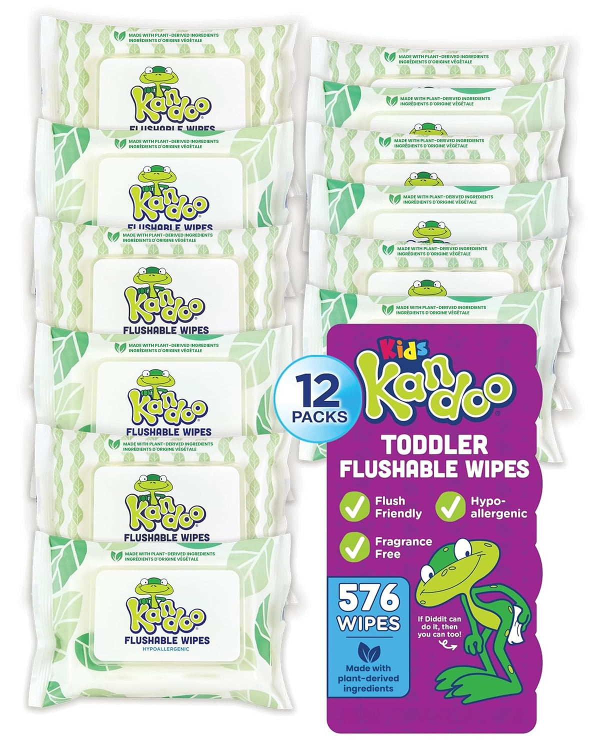 Flushable Wipes for Baby and Kids by Kandoo, Sensitive and Unscented Formula, Hypoallergenic Potty Training Wet Cleansing Cloths, 42 Count, Pack of 12
