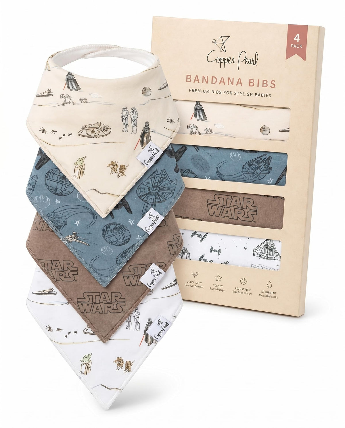 Copper Pearl Baby Bibs 4 Pack & 6 Pack, Bandana Drool Bibs for Baby Girl & Boy, Soft Cotton Bibs for Drooling and Teething