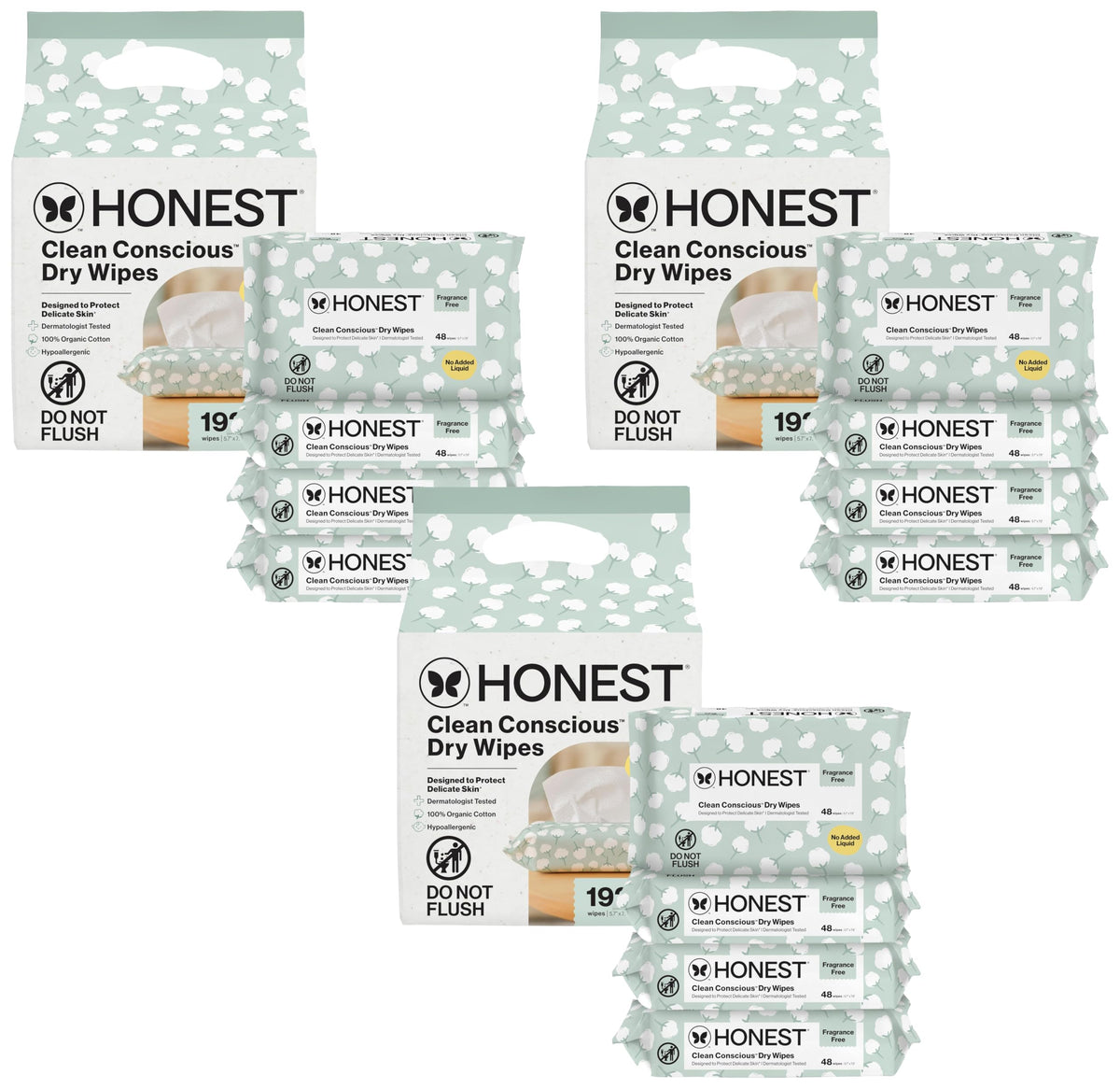 The Honest Company 100% Pure Organic Cotton Dry Wipes, 192 Count