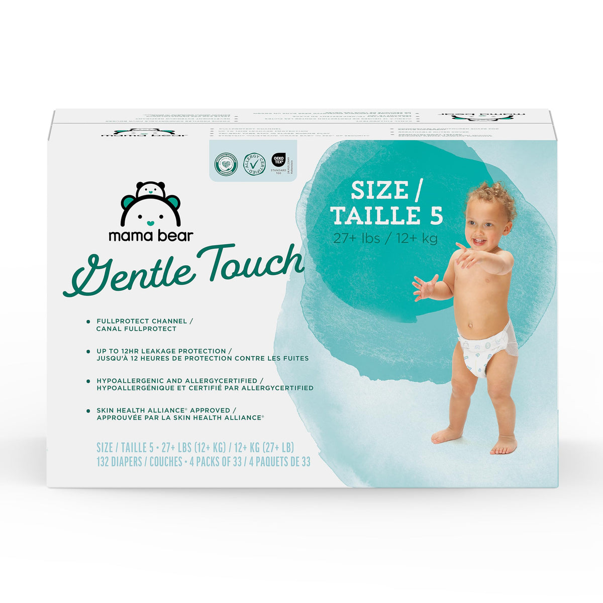 Amazon Brand - Mama Bear Gentle Touch Baby Diapers, Size 3, 42 Count, Wetness Indicator, Stretchy Waistband, Skin Health Alliance Approved