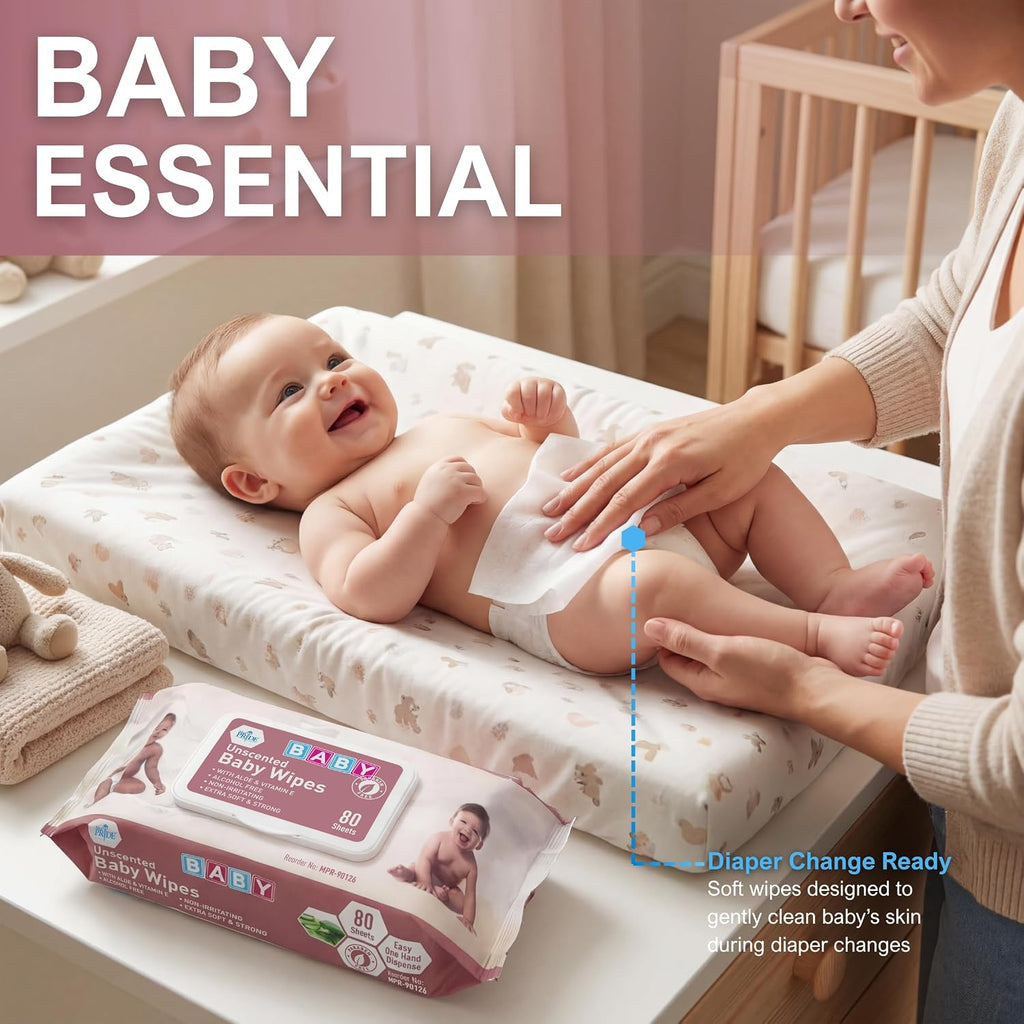 MED PRIDE Unscented Sensitive Baby Wipes with Aloe & Vitamin E, 960Ct