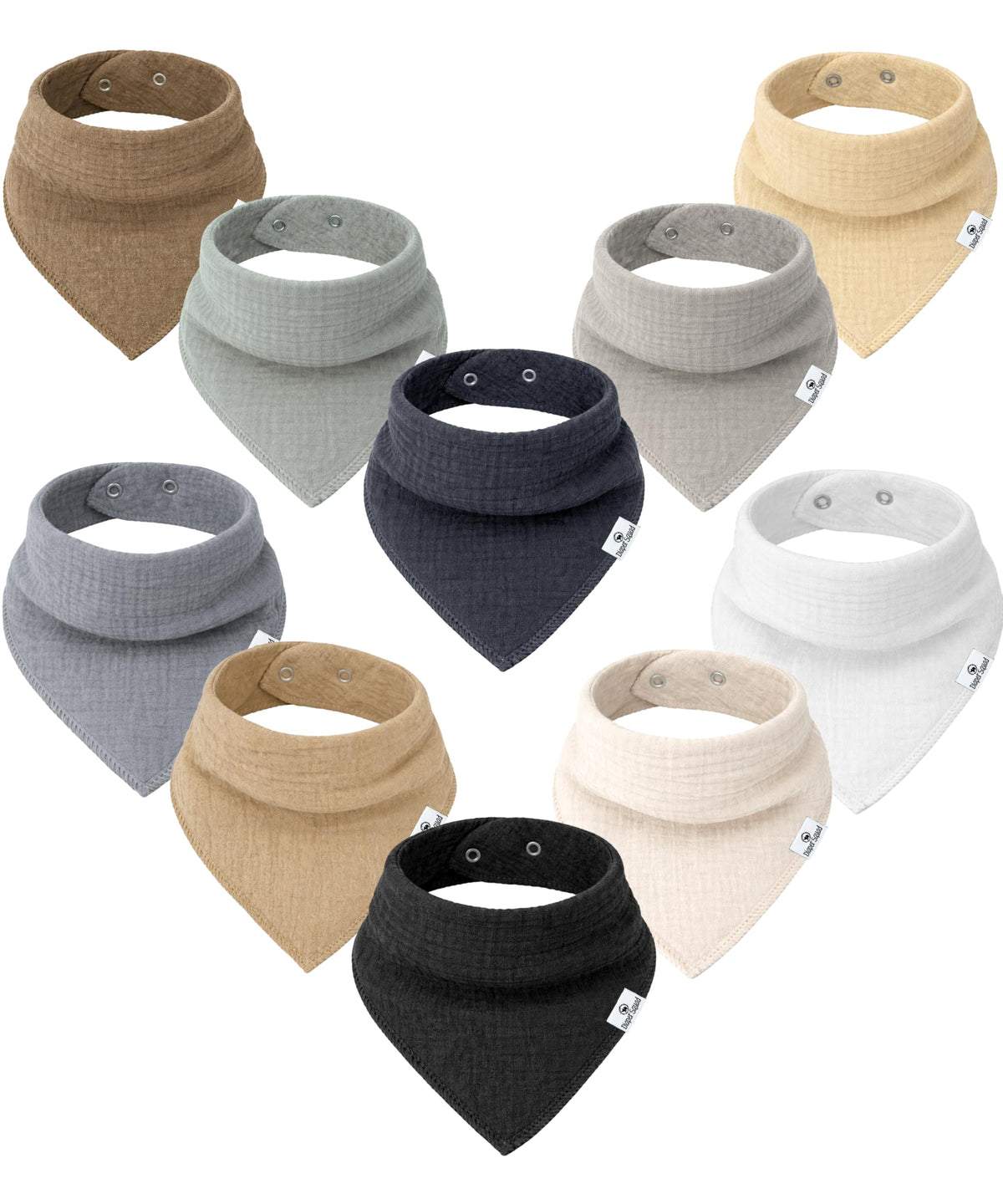 Diaper Squad 10-Pack Organic Muslin Cotton Baby Bibs for Baby Boy, Girl