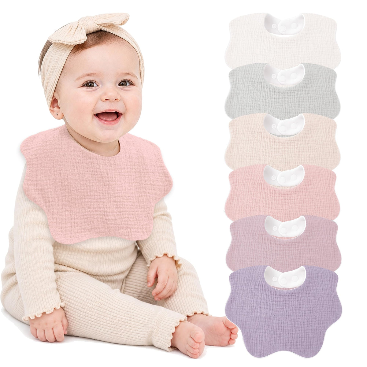 Bearmoss Muslin Baby Bibs for Drooling & Teething Cotton Drool Bib 6 Pack