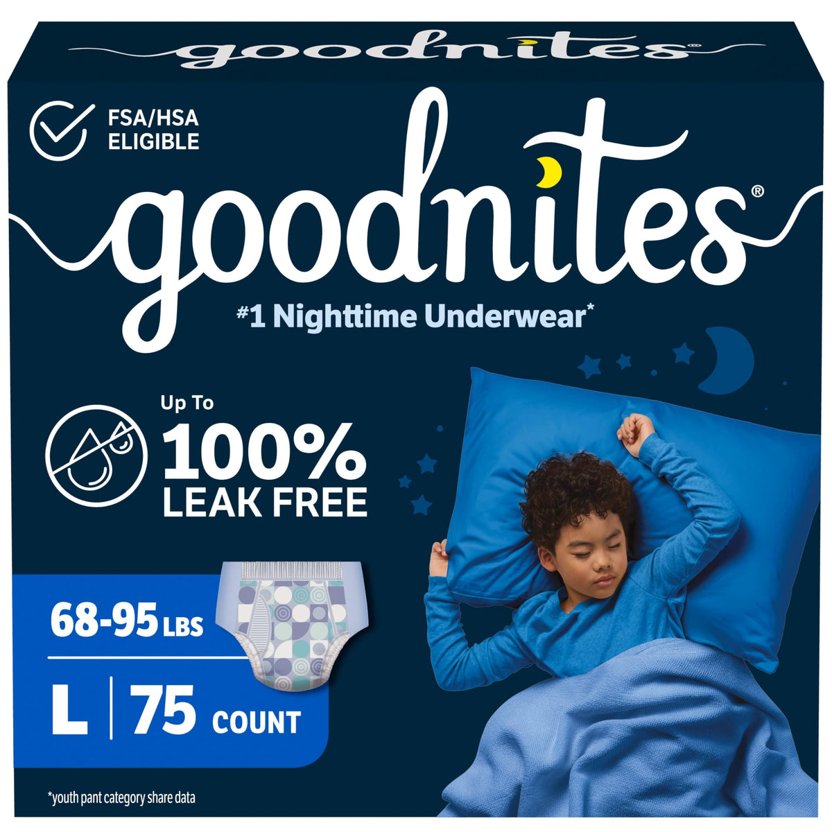 GoodNites Boys Nighttime Underwear, Size Large, 34 Ct, 2 Packs of 17