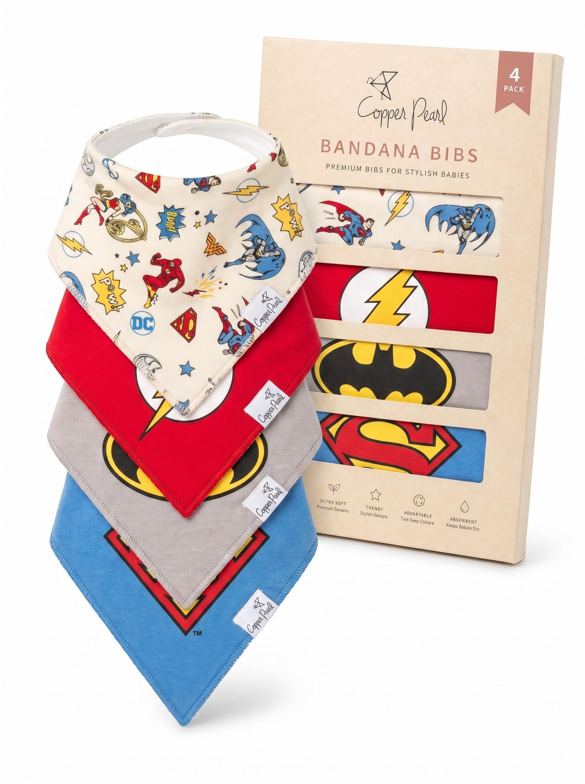 Copper Pearl Baby Bibs 4 Pack & 6 Pack, Bandana Drool Bibs for Baby Girl & Boy, Soft Cotton Bibs for Drooling and Teething