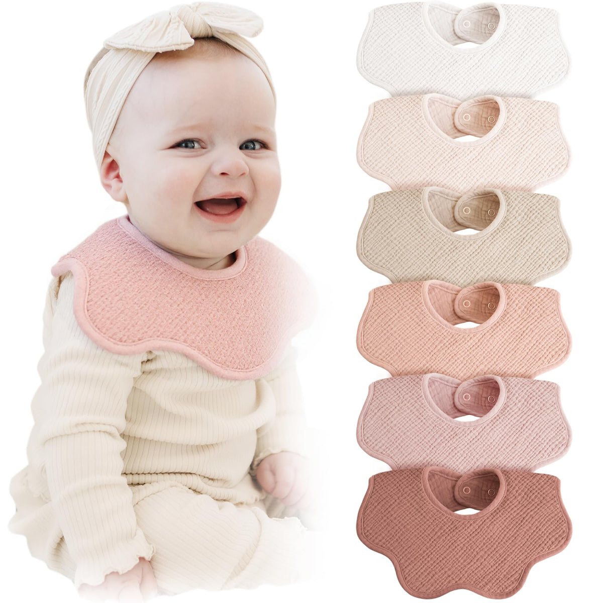 Konssy 6-Pack Muslin Baby Bandana Bibs, Drool Bibs for Girls & Boys