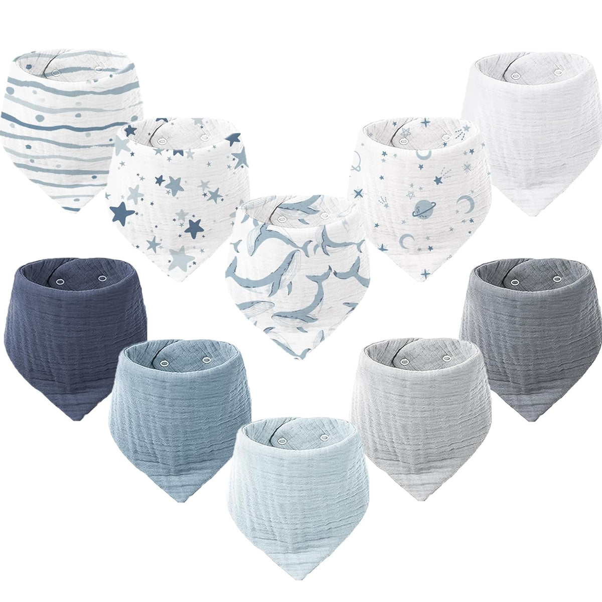 Konssy 10 Pack Baby Muslin Bandana Bibs for Drooling and Teething
