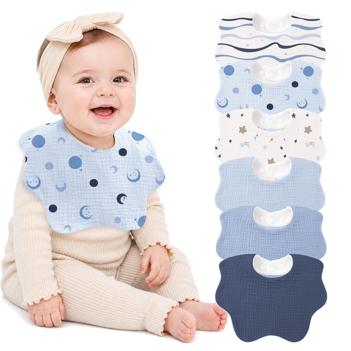 Bearmoss Muslin Baby Bibs for Drooling & Teething Cotton Drool Bib 6 Pack