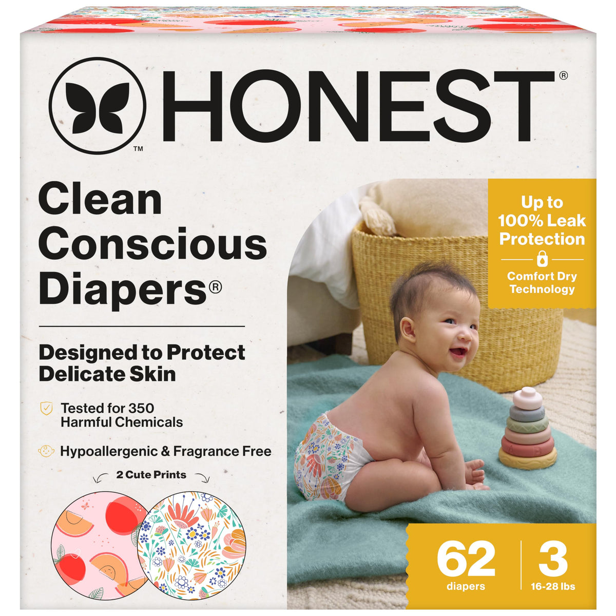 The Honest Company Daytime Diapers, Pattern Play, Size 1, 78 Count