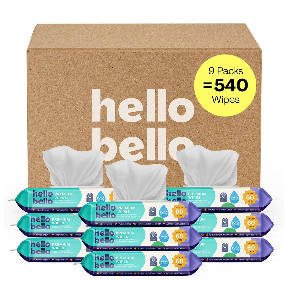 Hello Bello Premium Baby Wipes (Simply Sage) Fragrance-Free 18pk = 1080ct
