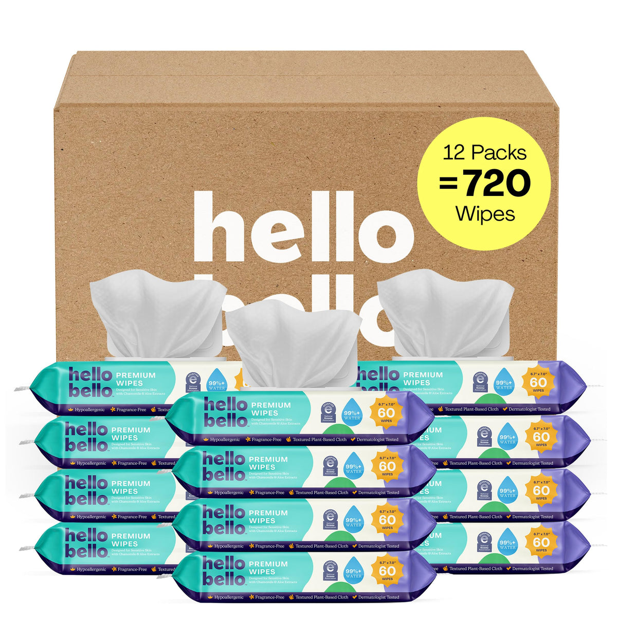 Hello Bello Premium Baby Wipes (Simply Sage) Fragrance-Free 18pk = 1080ct
