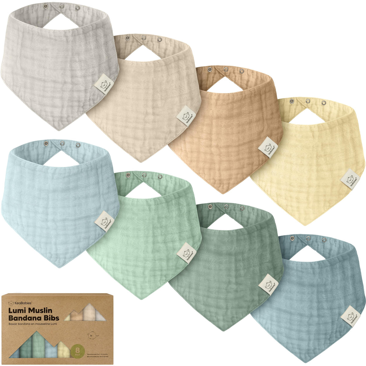 8-Pack Muslin Baby Bibs for Drooling, Teething Bandana Bibs 0-36M (Mirage)