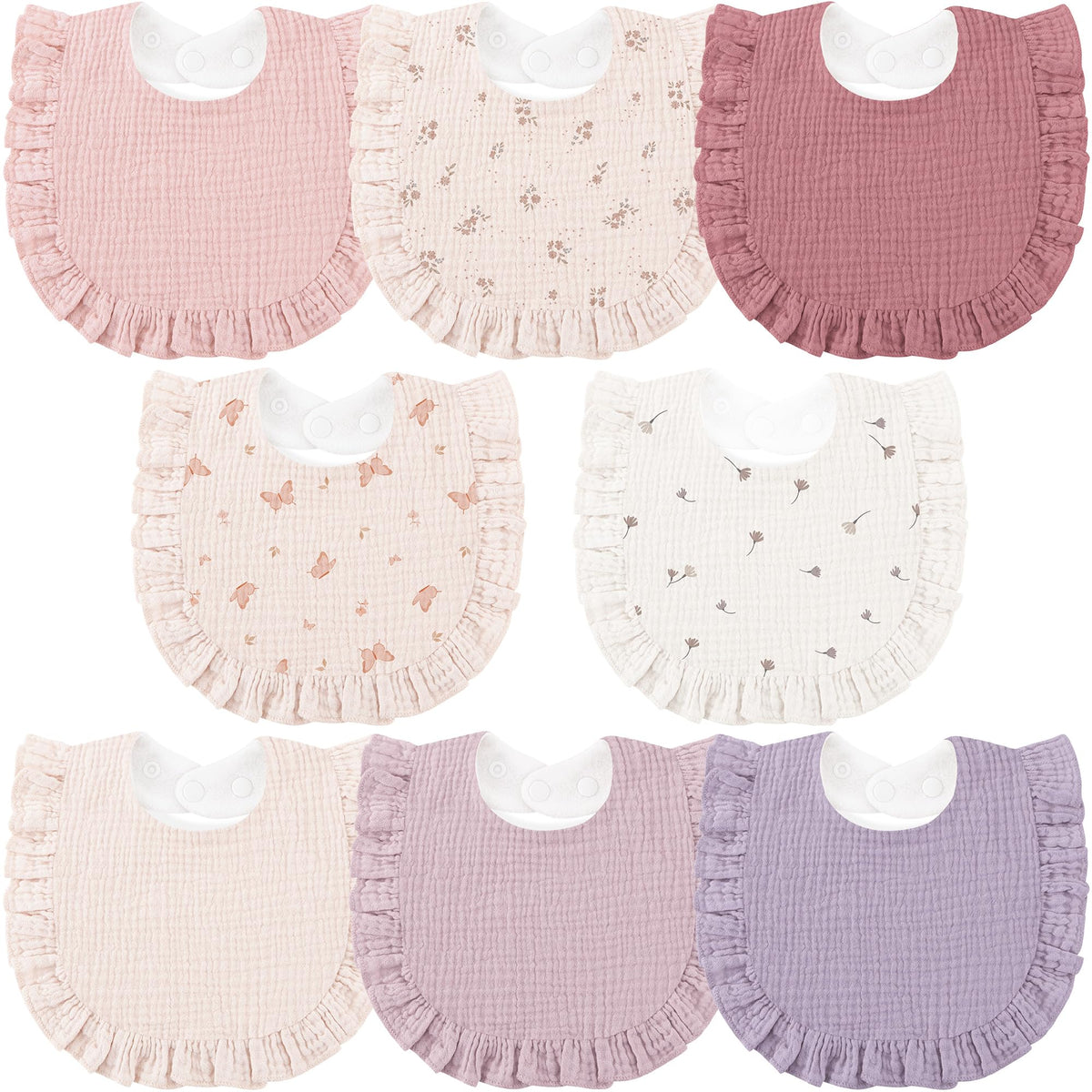 Bearmoss 8 Pack Muslin Baby Bibs for Drooling and Teething, Bibs for Girls
