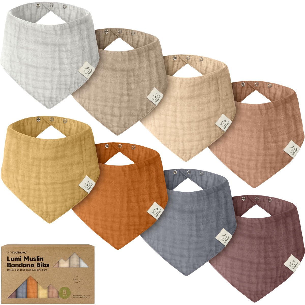 8-Pack Muslin Baby Bibs for Drooling, Teething Bandana Bibs 0-36M (Mirage)