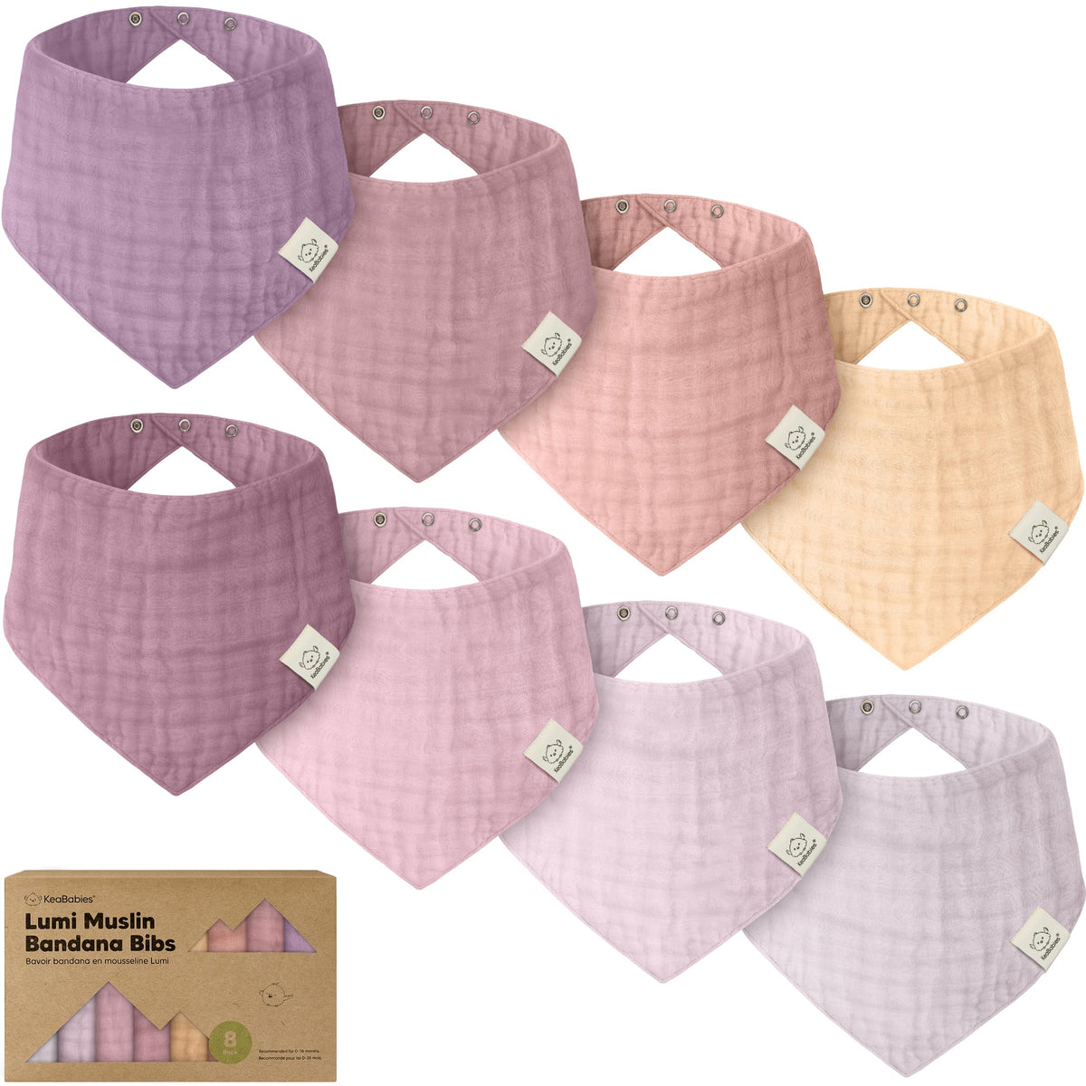 8-Pack Muslin Baby Bibs for Drooling, Teething Bandana Bibs 0-36M (Mirage)
