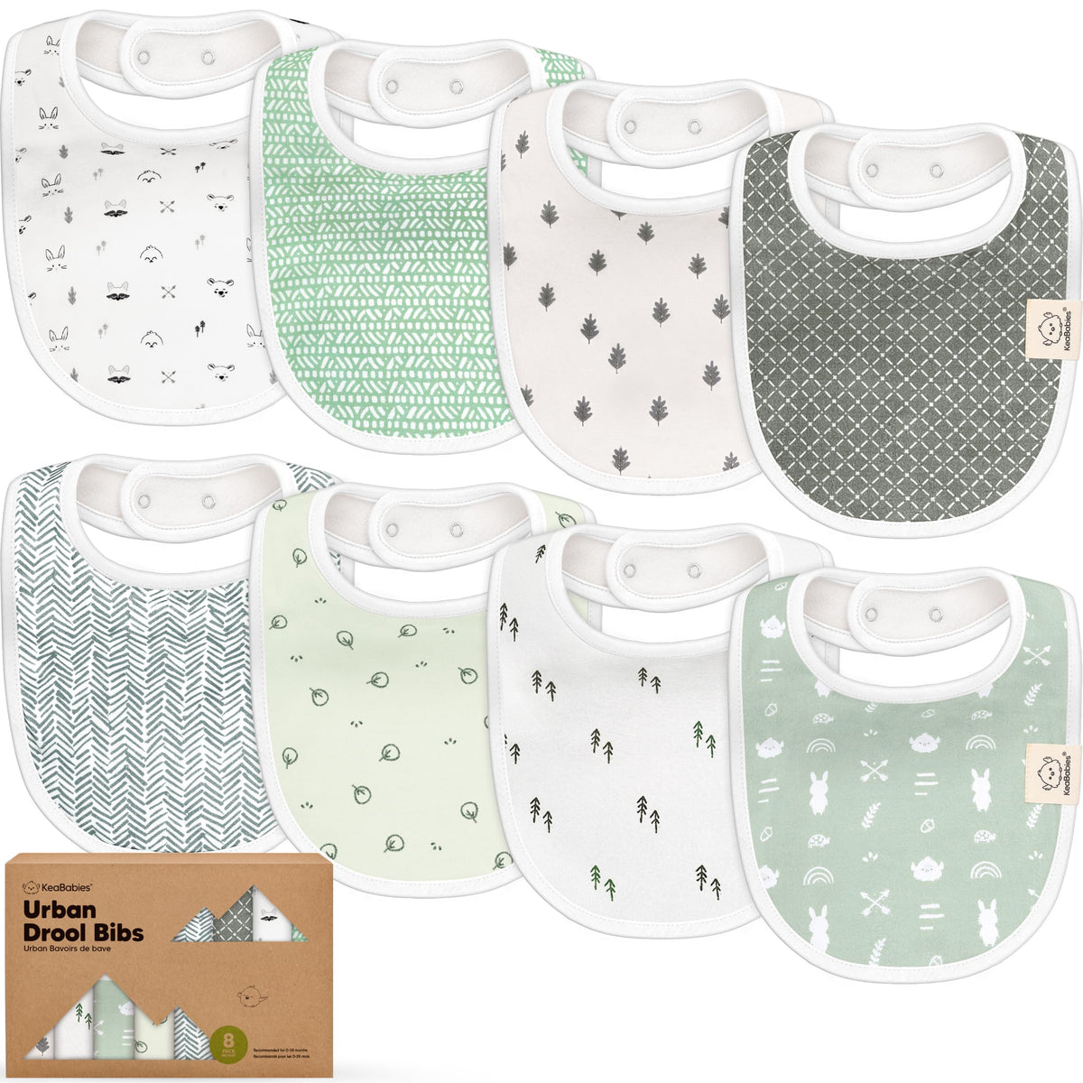 KeaBabies 8-Pack Organic Baby Bibs for Drooling and Teething (Sweet Charm)