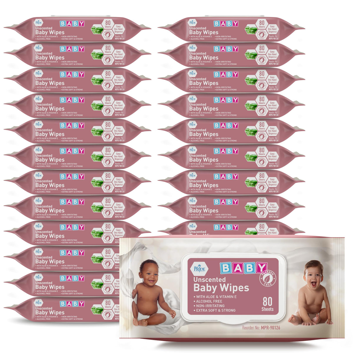 MED PRIDE Unscented Sensitive Baby Wipes with Aloe & Vitamin E, 960Ct